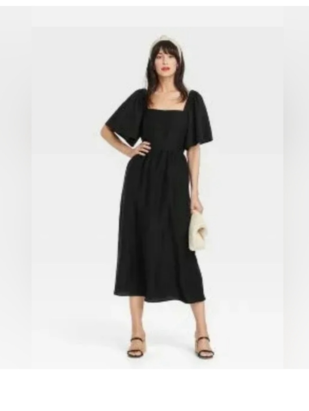 A New Day Flutter Sleeve‎ Tie Back
Midi Dress Black summer cottagecore Women’s L